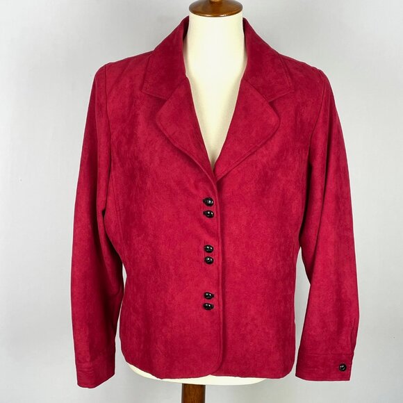 Vtg 80s 90s Studio I Faux Suede Blazer Sz 16 Red Career Office Professional - Picture 1 of 7
